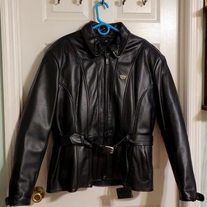 Black leather First Gear 2X jacket.